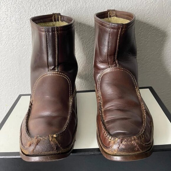 G H Bass & Co Wilton Brown Leather Boots Fur Pull On Men's Size 9 US - Picture 1 of 14